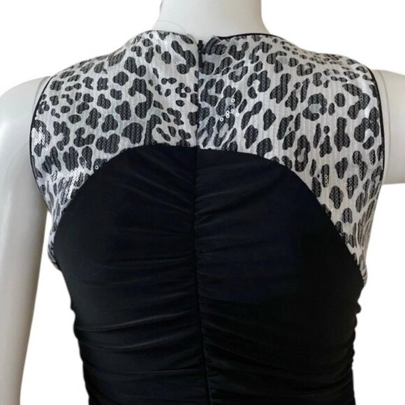 New Cache Leopard Print Sequined Ruched Bodycon Cocktail Dress Black Gray Size 2 - Picture 4 of 9